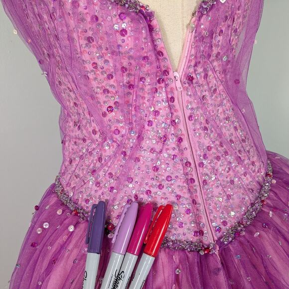 Vintage Prom Dress Maxi Ball Gown 2 Pink Princess Tulle Fairy Glam Purple Sequin - Picture 6 of 16